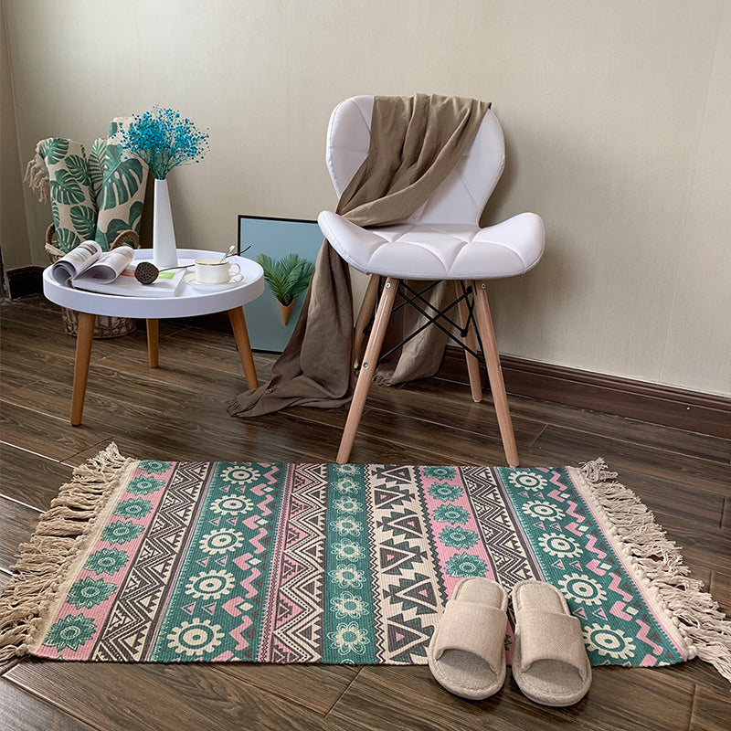 Southwestern Geometric Print Rug veelkleurig vlas tapijthand Twisted Pet Friendly Rug met rand voor decoratie