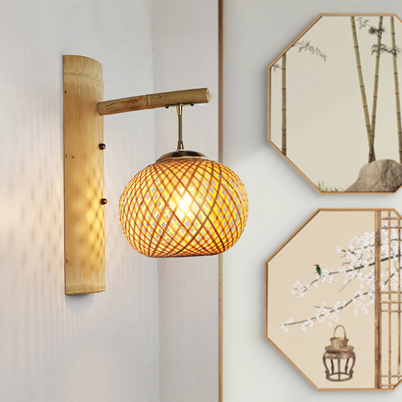 Handmade Wall Mount Light Modern Bamboo Single Wood Wall Light Fixture for Corridor