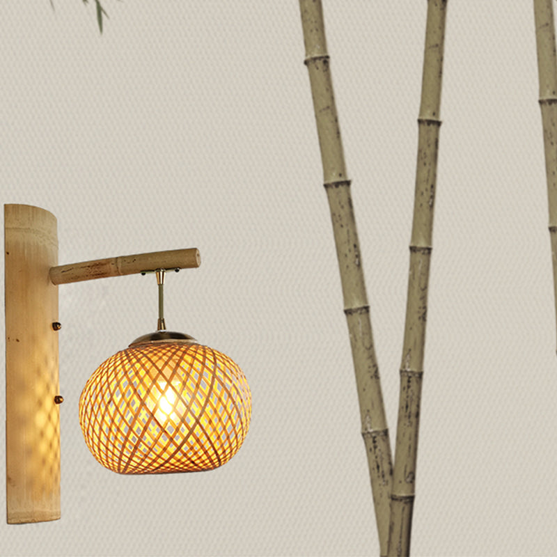Handmade Wall Mount Light Modern Bamboo Single Wood Wall Light Fixture for Corridor