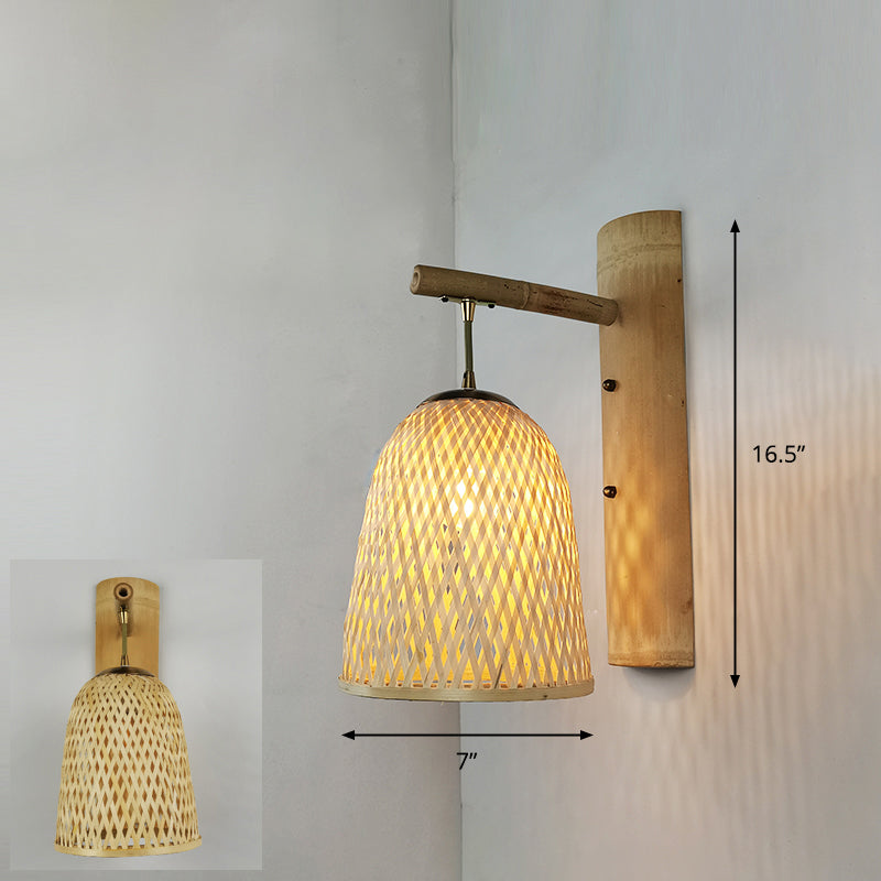 Handmade Wall Mount Light Modern Bamboo Single Wood Wall Light Fixture for Corridor