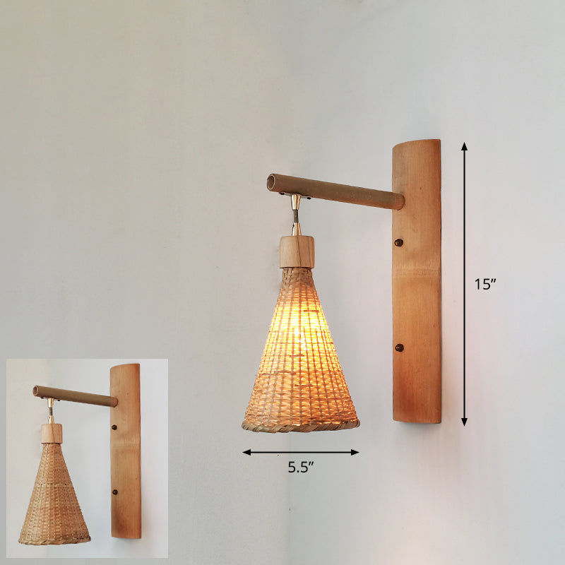 Handmade Wall Mount Light Modern Bamboo Single Wood Wall Light Fixture for Corridor