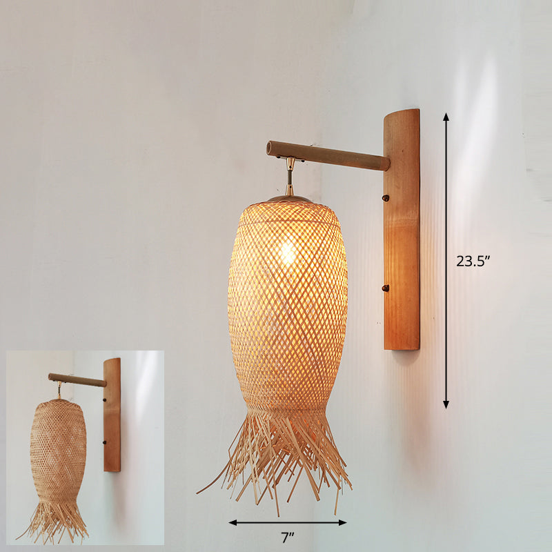 Handmade Wall Mount Light Modern Bamboo Single Wood Wall Light Fixture for Corridor