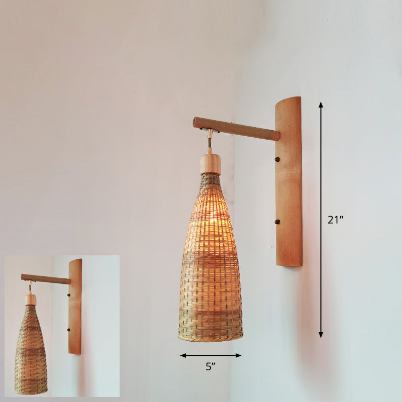 Handmade Wall Mount Light Modern Bamboo Single Wood Wall Light Fixture for Corridor