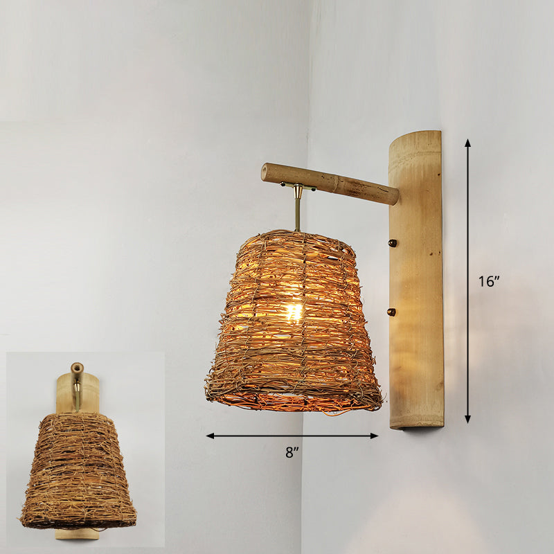 Handmade Wall Mount Light Modern Bamboo Single Wood Wall Light Fixture for Corridor