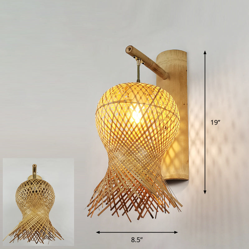 Handmade Wall Mount Light Modern Bamboo Single Wood Wall Light Fixture for Corridor