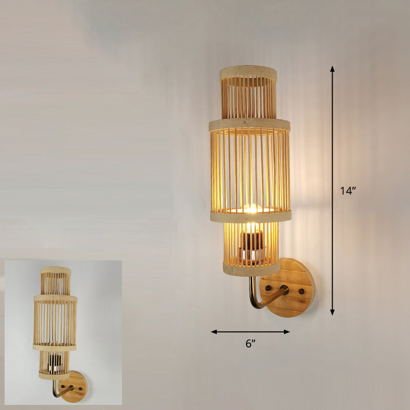 Handmade Wall Mount Light Modern Bamboo Single Wood Wall Light Fixture for Corridor