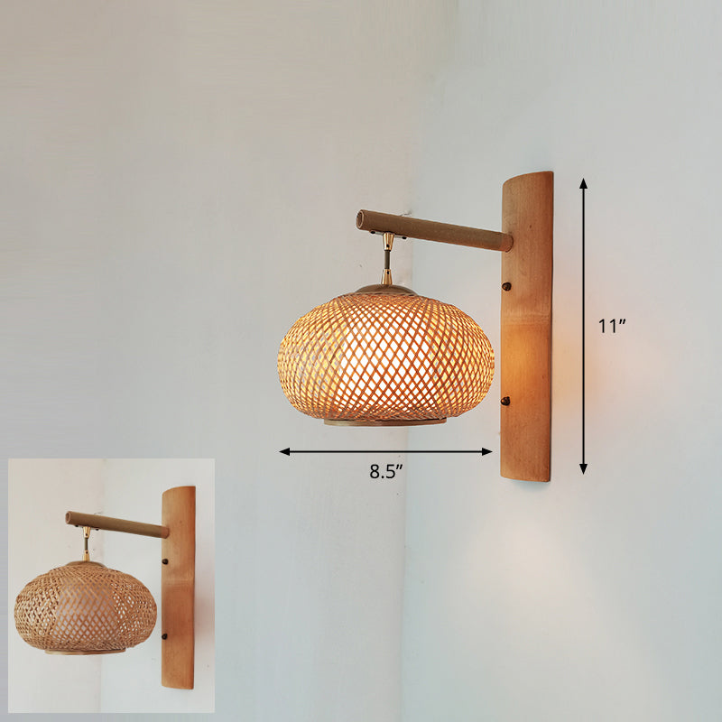 Handmade Wall Mount Light Modern Bamboo Single Wood Wall Light Fixture for Corridor