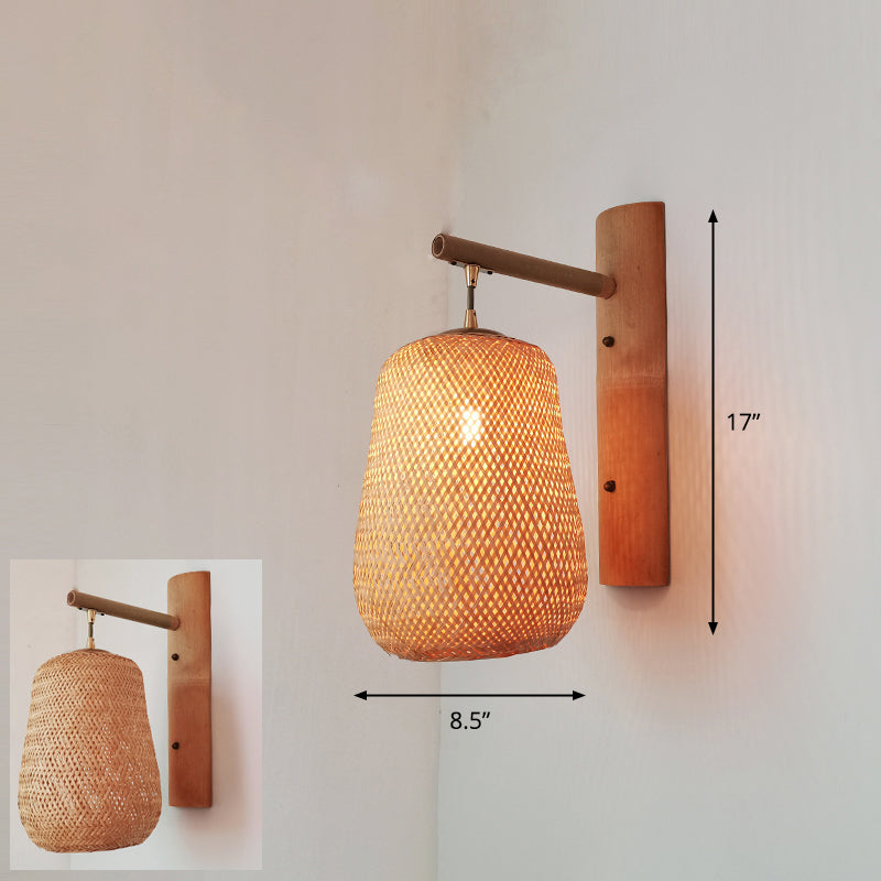 Handmade Wall Mount Light Modern Bamboo Single Wood Wall Light Fixture for Corridor