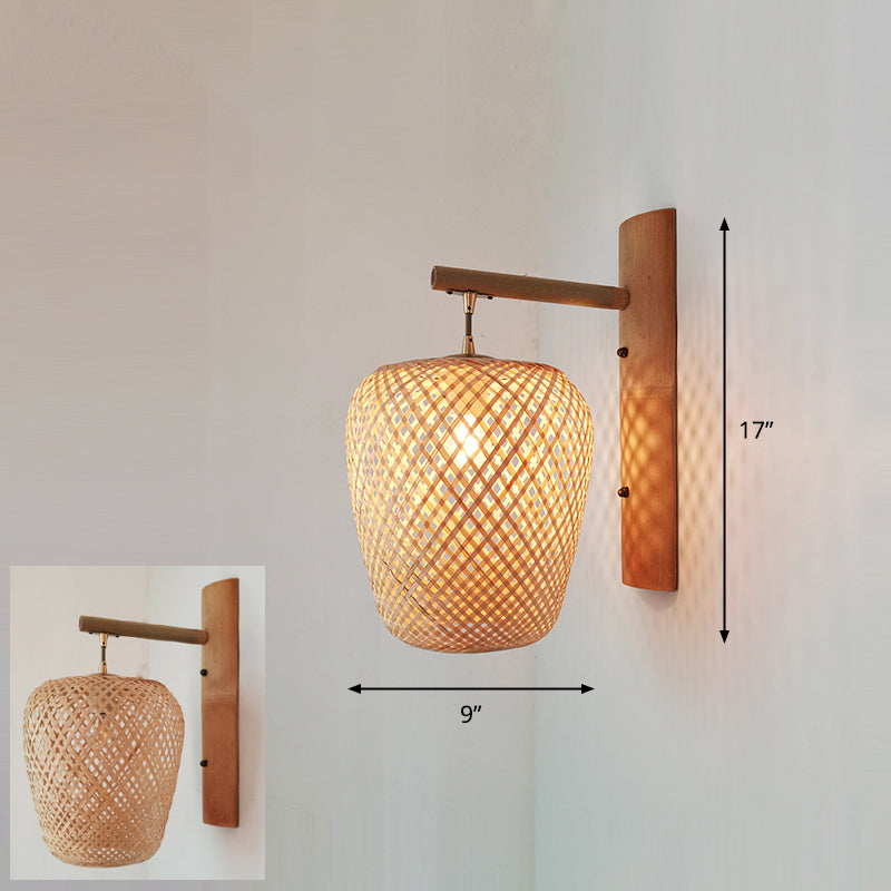 Handmade Wall Mount Light Modern Bamboo Single Wood Wall Light Fixture for Corridor