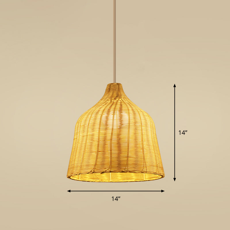 Bamboo Handcrafted Ceiling Light Asian Style 1 Bulb Wood Hanging Lamp for Restaurant