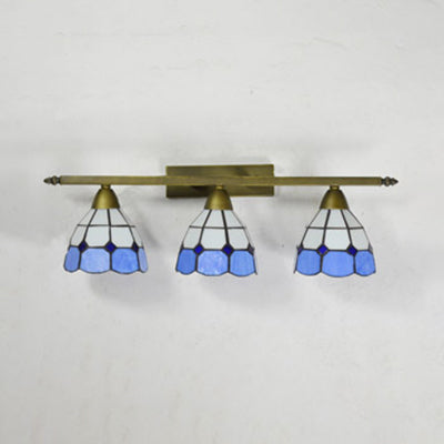 Yellow/Pink/Green/Blue Dome Wall Sconce Lamp Vintage Tiffany 3 Lights Wall Mount Light in Brass for Bathroom