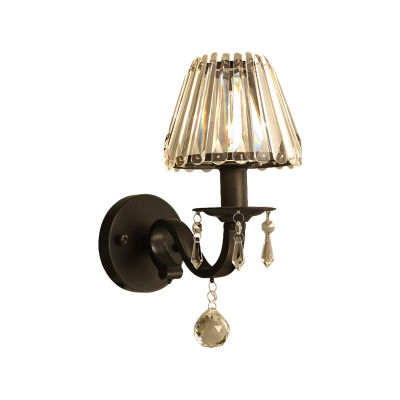 1 Light Living Room Wall Light Sconce Modern Style Black/Gold Finish Wall Mount Lamp with Cone Clear Crystal Shade