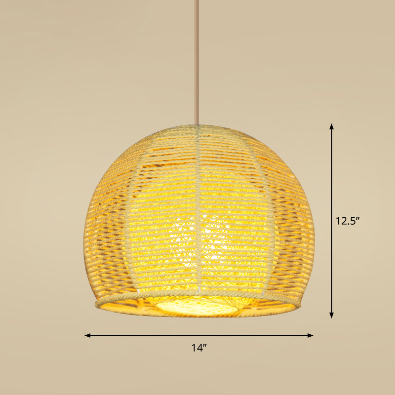 Bamboo Handcrafted Ceiling Light Asian Style 1 Bulb Wood Hanging Lamp for Restaurant