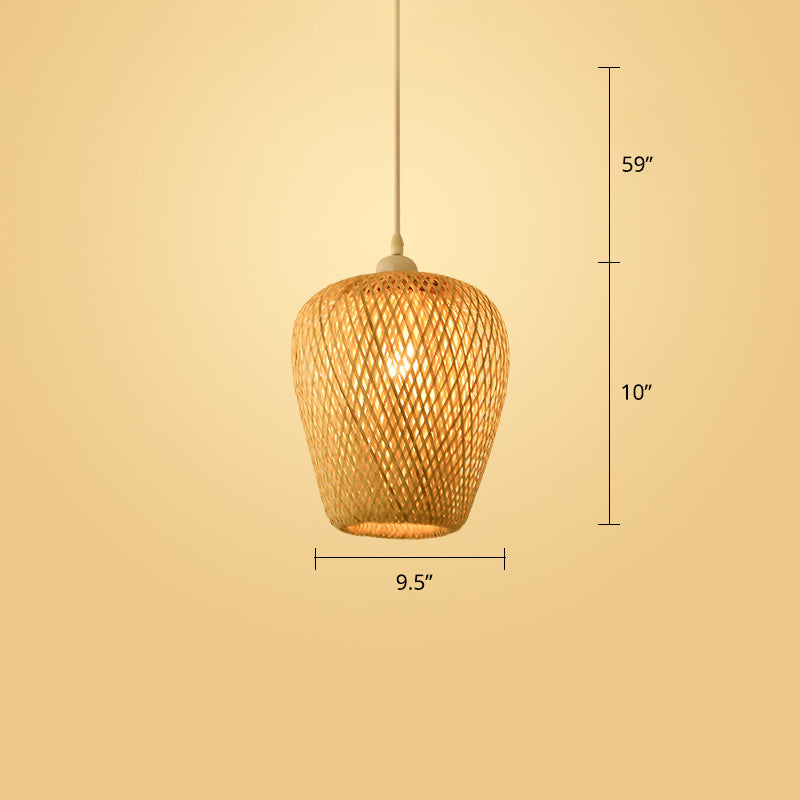 Woven Ceiling Light Modern Bamboo Single Wood Hanging Pendant Light for Restaurant