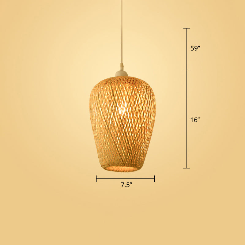 Woven Ceiling Light Modern Bamboo Single Wood Hanging Pendant Light for Restaurant