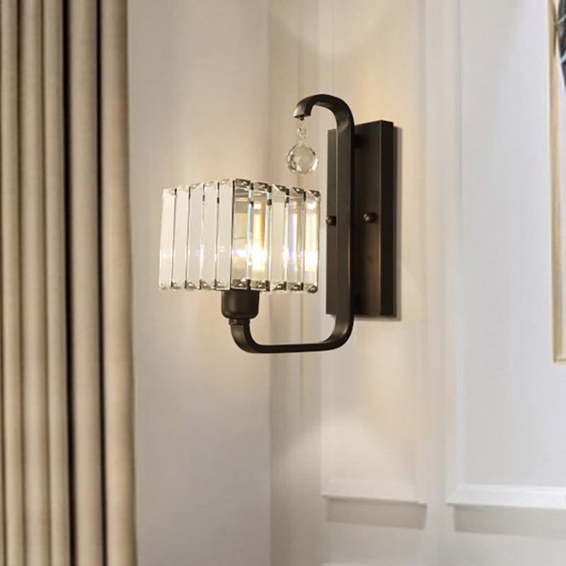 1 ampoule Indoor Mur Mall Lampe Modern Style Black / Gol Finish Mount mural Lumière avec nuance en cristal clair cubique