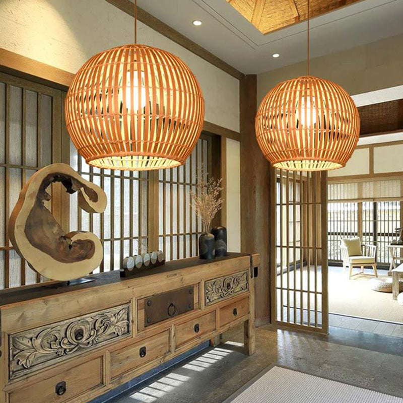 South-east Asia Globe Ceiling Light Bamboo Single Restaurant Hanging Pendant Light