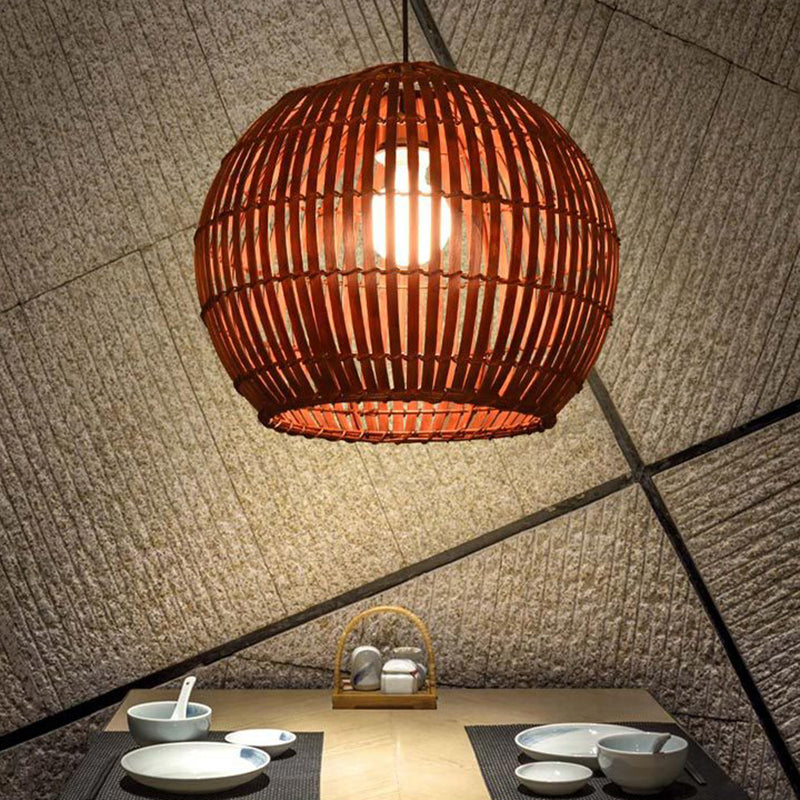 South-east Asia Globe Ceiling Light Bamboo Single Restaurant Hanging Pendant Light