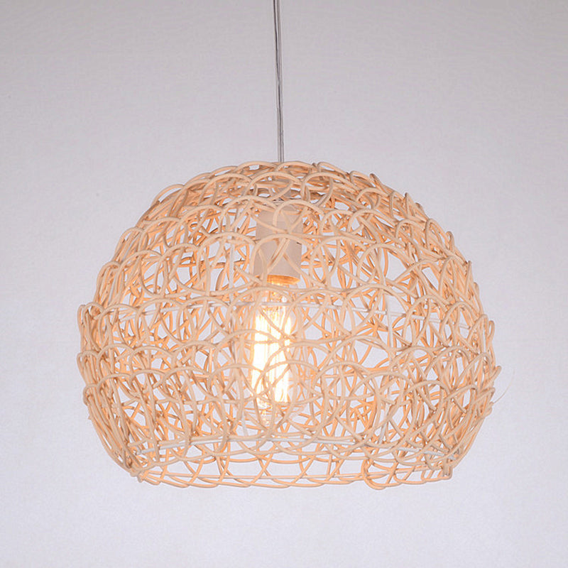 Dome Shade Pendant Light Contemporary Rattan Single-Bulb Restaurant Suspension Light Fixture