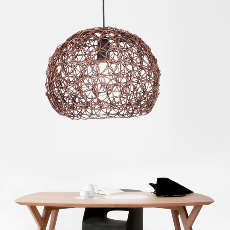 Dome Shade Pendant Light Contemporary Rattan Single-Bulb Restaurant Suspension Light Fixture