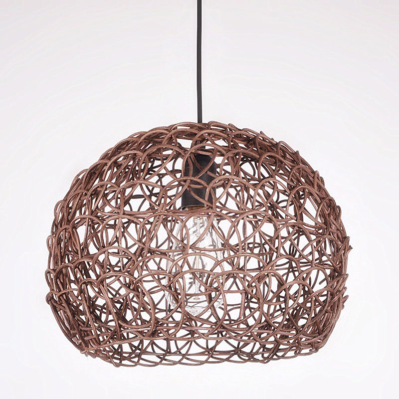 Dome Shade Pendant Light Contemporary Rattan Single-Bulb Restaurant Suspension Light Fixture