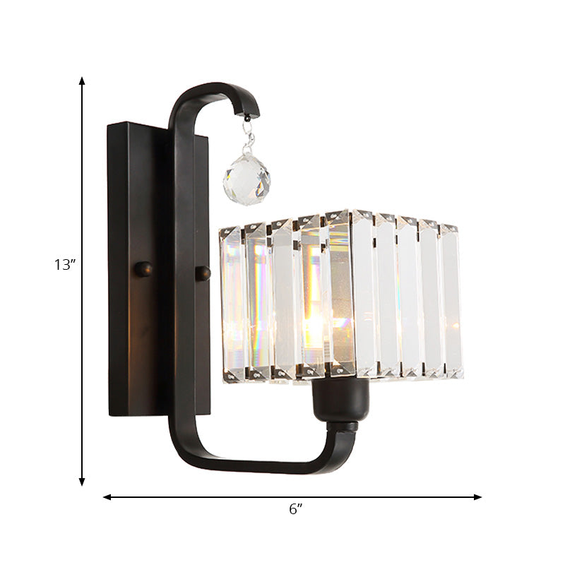 1 ampoule Indoor Mur Mall Lampe Modern Style Black / Gol Finish Mount mural Lumière avec nuance en cristal clair cubique