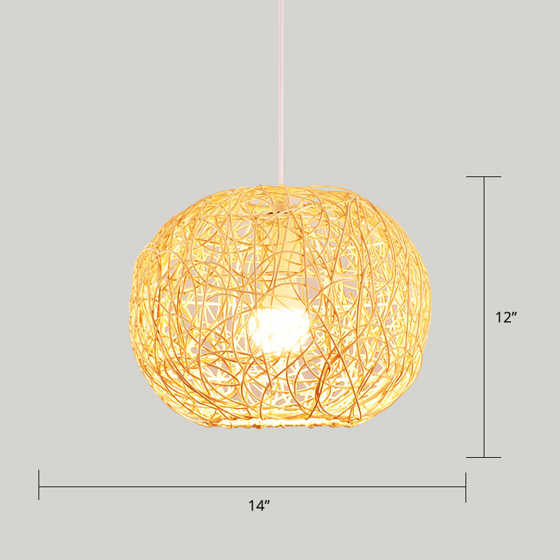 Wood Handcrafted Suspension Lighting Minimalist Single Bamboo Pendant Ceiling Light