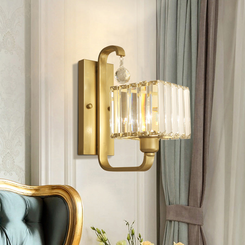 1 ampoule Indoor Mur Mall Lampe Modern Style Black / Gol Finish Mount mural Lumière avec nuance en cristal clair cubique