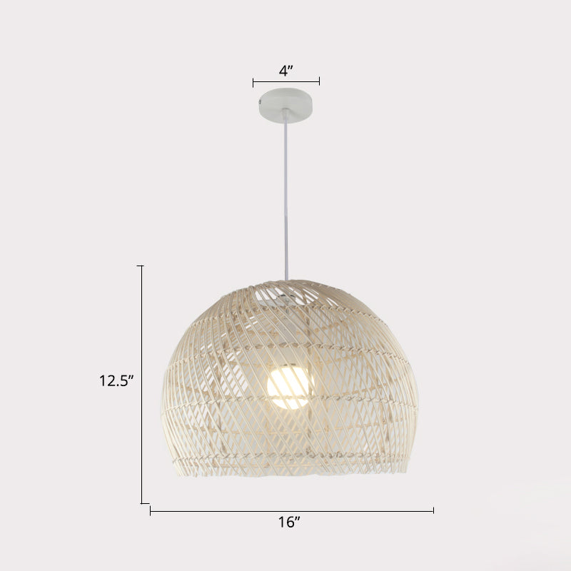 Handcrafted Rattan Suspension Light Simplicity 1-Light Wood Pendant Light Fixture for Restaurant