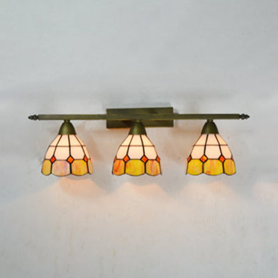 Yellow/Pink/Green/Blue Dome Wall Sconce Lamp Vintage Tiffany 3 Lights Wall Mount Light in Brass for Bathroom