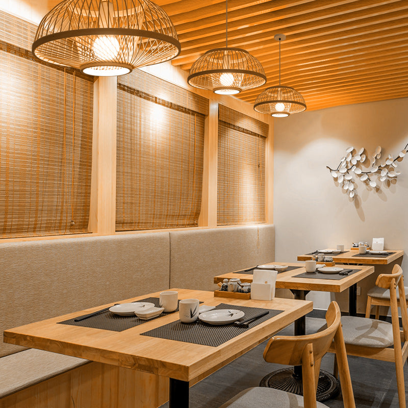 Geweven ophanging verlichting minimalistische bamboe 1 lamp houthangenlamp voor restaurant