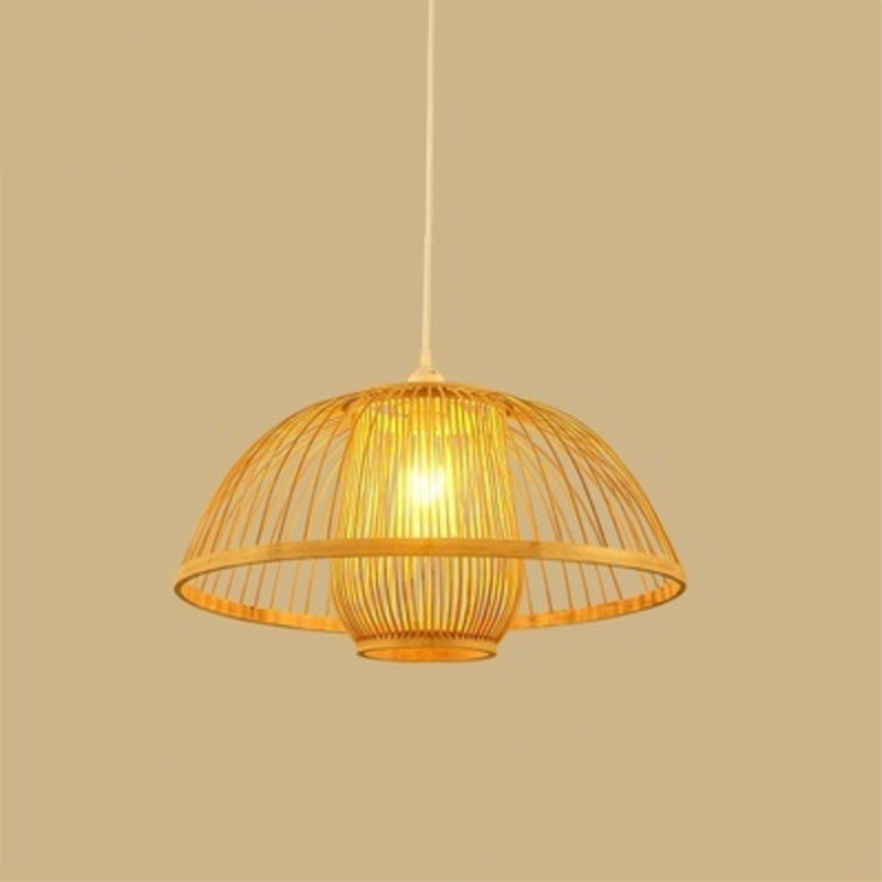 Woven Suspension Lighting Minimalist Bamboo 1 Bulb Wood Hanging Lamp for Restaurant