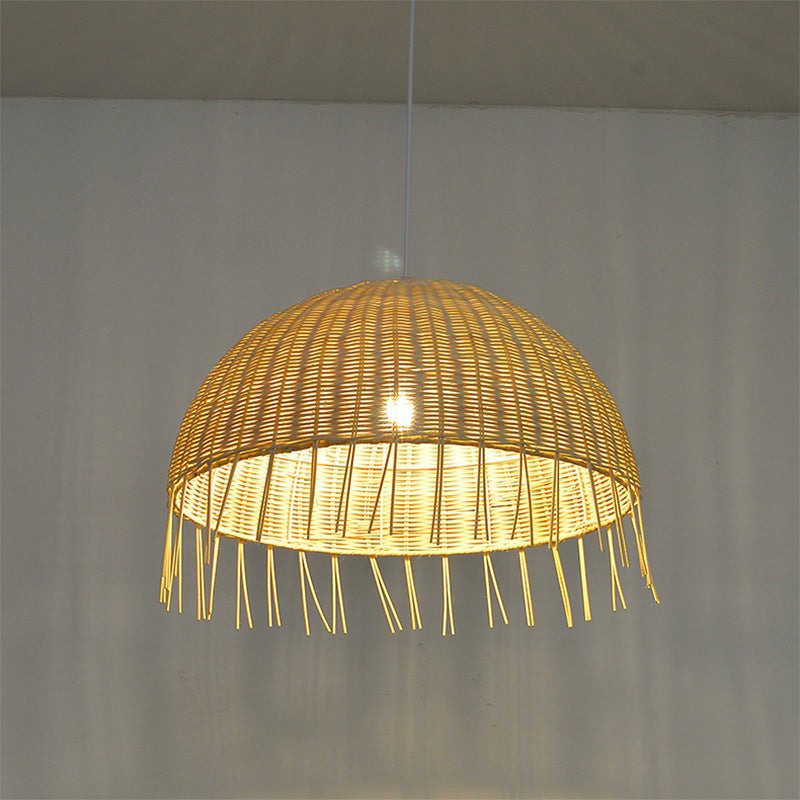 Minimalist Dome Suspension Lighting Rattan 1 Head Restaurant Pendant Ceiling Light in Wood