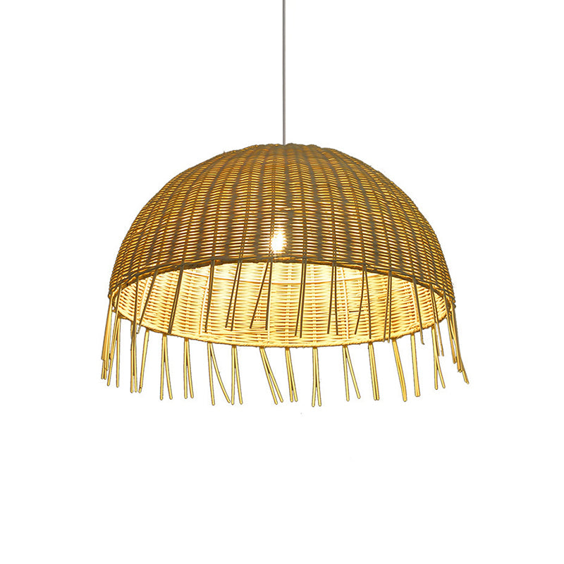 Minimalist Dome Suspension Lighting Rattan 1 Head Restaurant Pendant Ceiling Light in Wood