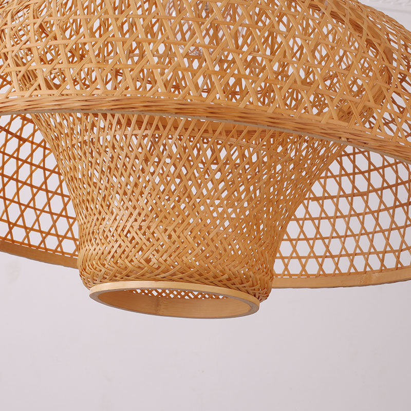 Hot Pot-Shaped Restaurant Pendant Light Bamboo Single-Bulb Contemporary Suspension Light in Wood