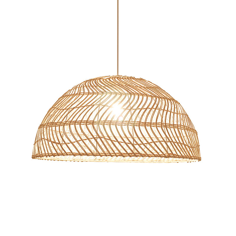 Rattan Dome Shaded Suspension Lighting Simplicity 1-Light Wood Pendant Light Fixture