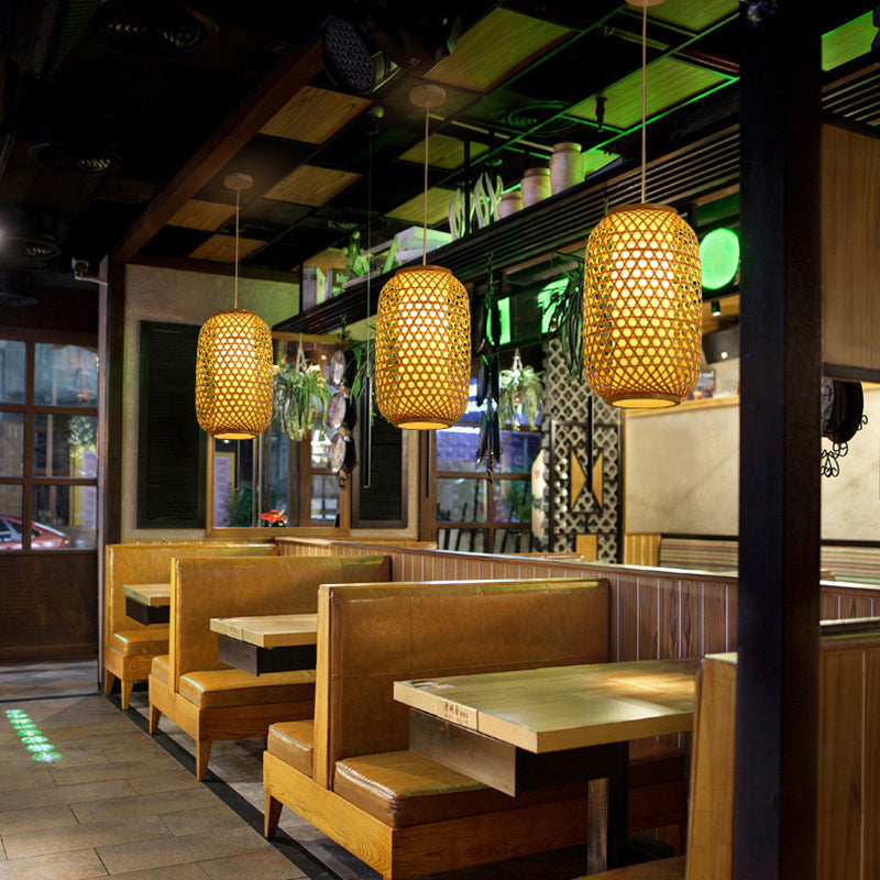 Holzhandwebsuspensionsbeleuchtung minimalistischer 1 Kopf Rattan Anhänger Deckenleuchte