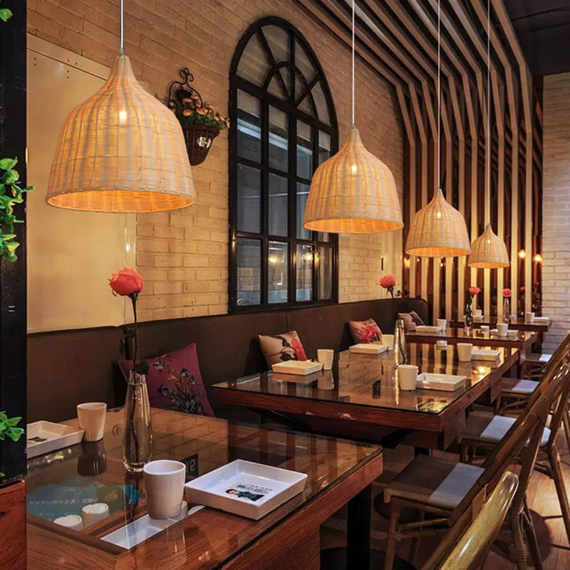 South-east Asia Handcrafted Pendant Light Rattan Single-Bulb Contemporary Suspension Light in Wood