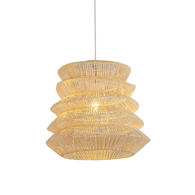 South-east Asia Handcrafted Pendant Light Rattan Single-Bulb Contemporary Suspension Light in Wood