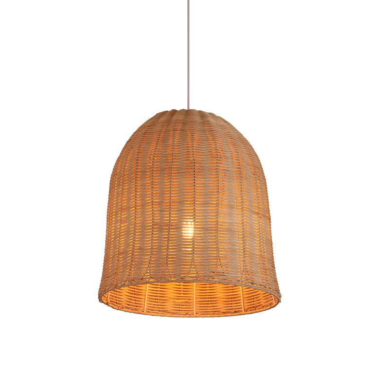 South-east Asia Handcrafted Pendant Light Rattan Single-Bulb Contemporary Suspension Light in Wood