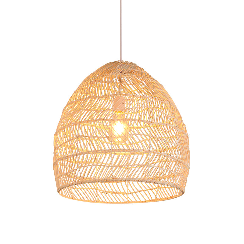 South-east Asia Handcrafted Pendant Light Rattan Single-Bulb Contemporary Suspension Light in Wood