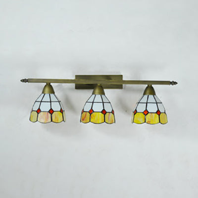 Yellow/Pink/Green/Blue Dome Wall Sconce Lamp Vintage Tiffany 3 Lights Wall Mount Light in Brass for Bathroom