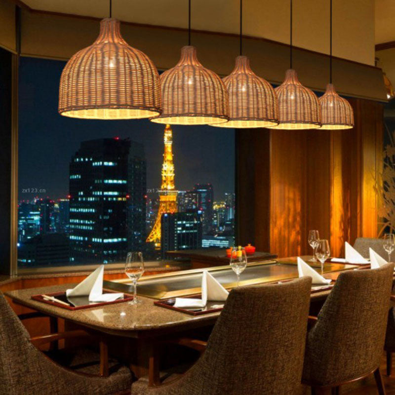 Korbsuspensionsbeleuchtung minimalistischer Rattan 1 Head Restaurant Anhänger Deckenleuchte