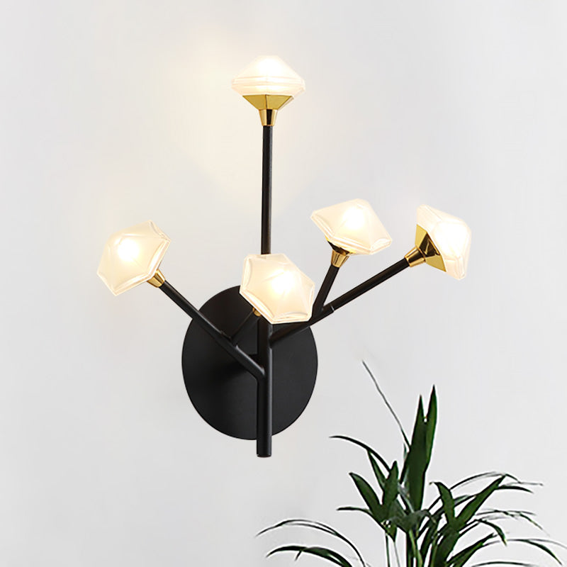 Luce da parete da parametro di tonalità acrilica geometrica Light modernista 5 luci nere/oro lampada con applique da parete con design ramificato