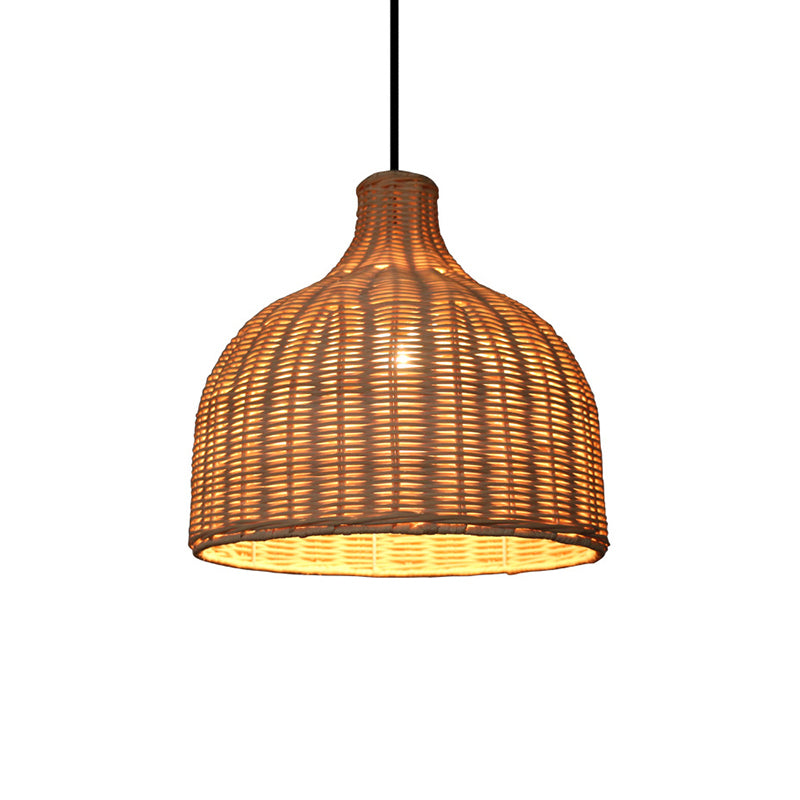 Rattan Bell Shadded Pendelleuchte zeitgenössische Einzel-Bulb-Holzsuspensionsbeleuchtung