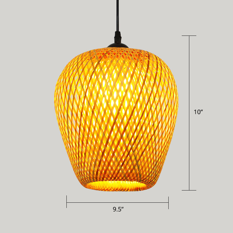 Handwoven Rattan Suspension Light Simplicity 1-Light Wood Pendant Lighting Fixture