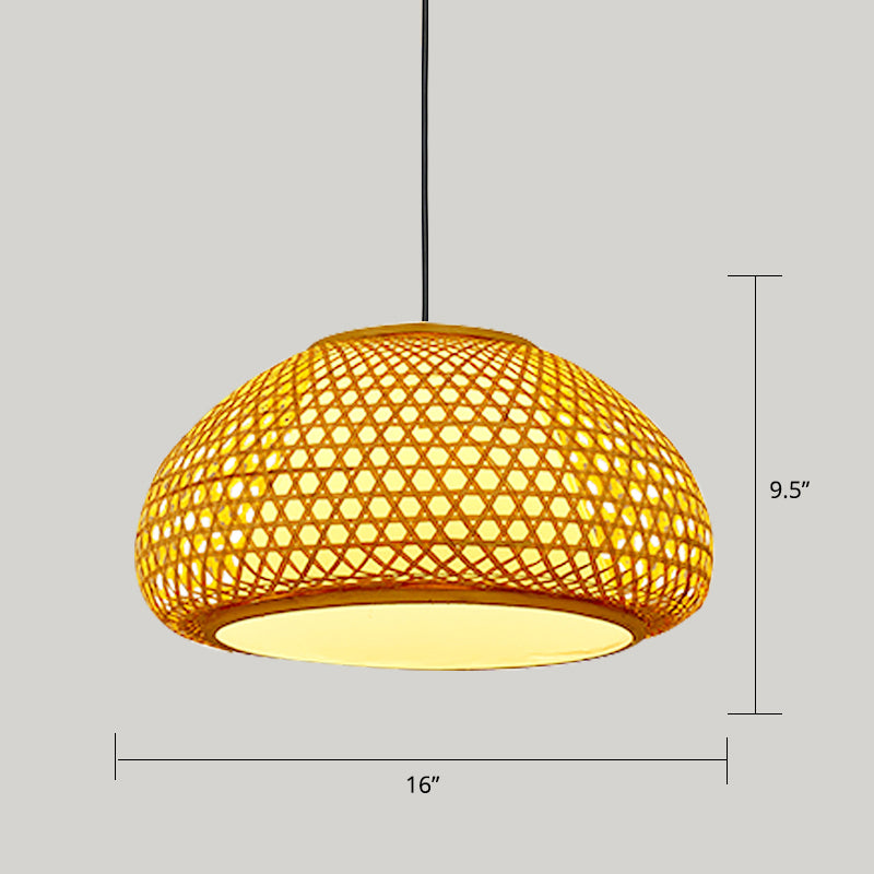 Handwoven Rattan Suspension Light Simplicity 1-Light Wood Pendant Lighting Fixture