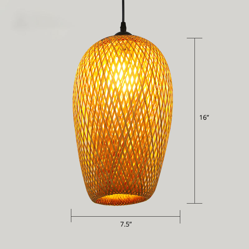 Handwoven Rattan Suspension Light Simplicity 1-Light Wood Pendant Lighting Fixture