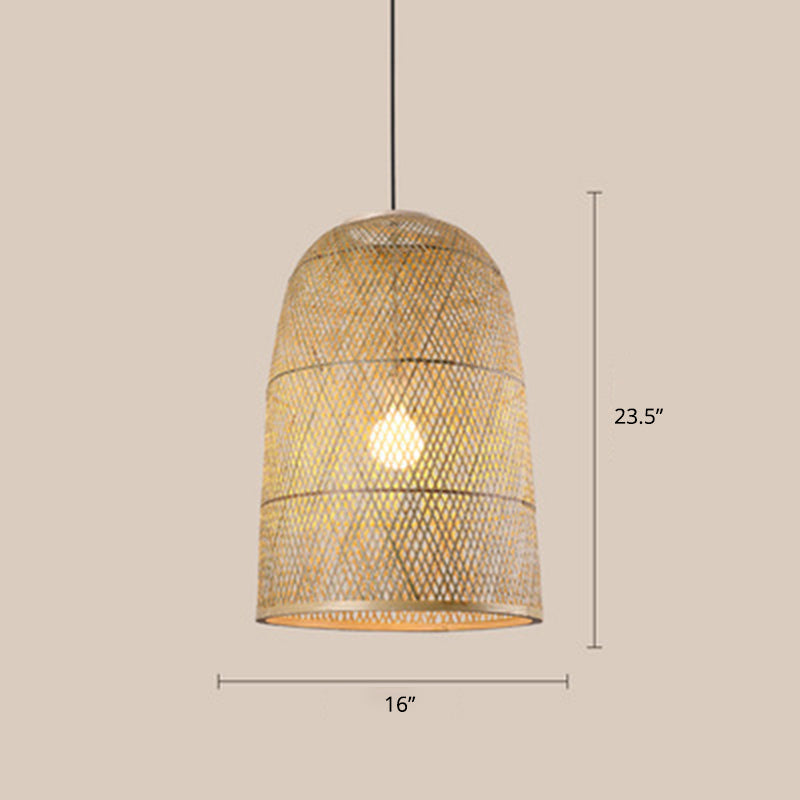 Wood Woven Suspension Lighting Minimalist Single Bamboo Pendant Ceiling Light for Restaurant