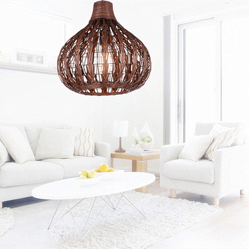 Onion Shaded Ceiling Light Asian Style Rattan 1 Bulb Restaurant Hanging Light Fixture